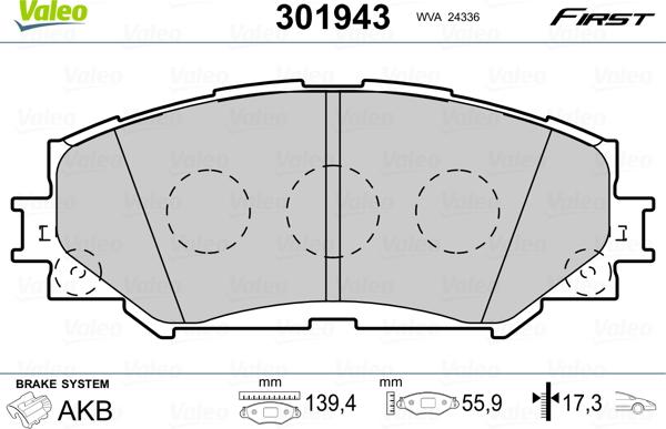 Valeo 301943 - Brake Pad Set, disc brake onlydrive.pro