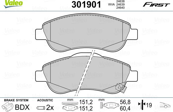 Valeo 301901 - Stabdžių trinkelių rinkinys, diskinis stabdys onlydrive.pro