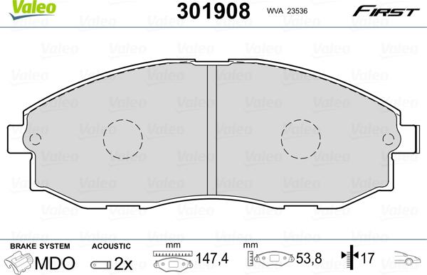 Valeo 301908 - Brake Pad Set, disc brake onlydrive.pro