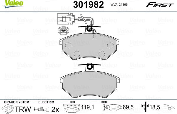 Valeo 301982 - Brake Pad Set, disc brake onlydrive.pro