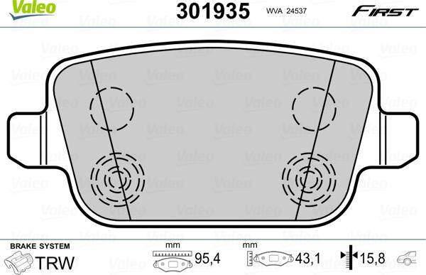 Valeo 301935 - Тормозные колодки, дисковые, комплект onlydrive.pro