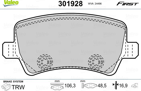 Valeo 301928 - Brake Pad Set, disc brake onlydrive.pro