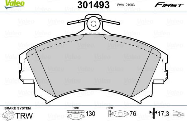 Valeo 301493 - Piduriklotsi komplekt,ketaspidur onlydrive.pro