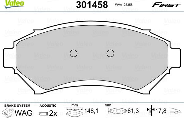 Valeo 301458 - Brake Pad Set, disc brake onlydrive.pro