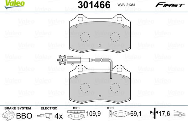 Valeo 301466 - Brake Pad Set, disc brake onlydrive.pro