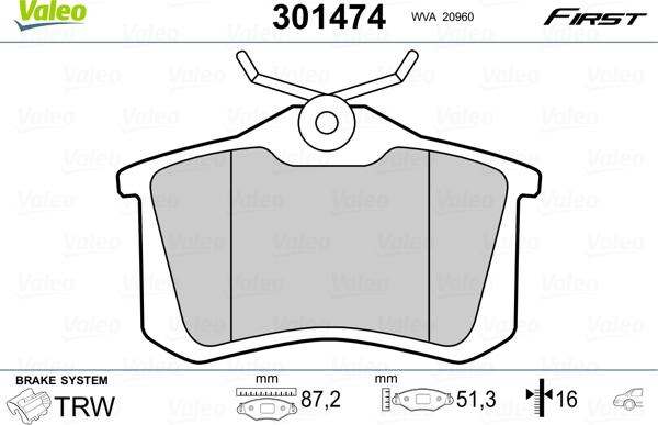 Valeo 301474 - Stabdžių trinkelių rinkinys, diskinis stabdys onlydrive.pro