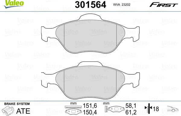 Valeo 301564 - Piduriklotsi komplekt,ketaspidur onlydrive.pro