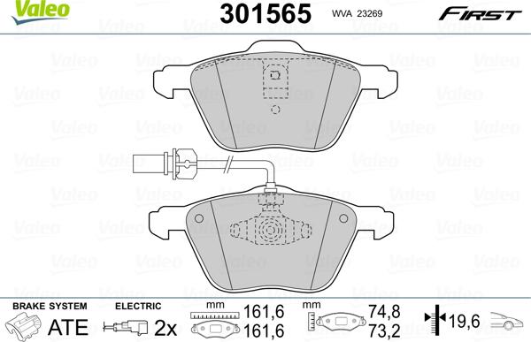 Valeo 301565 - Piduriklotsi komplekt,ketaspidur onlydrive.pro