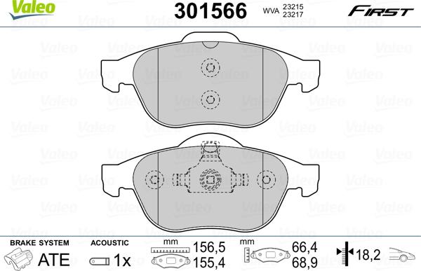 Valeo 301566 - Jarrupala, levyjarru onlydrive.pro