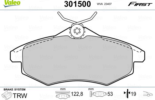 Valeo 301500 - Piduriklotsi komplekt,ketaspidur onlydrive.pro