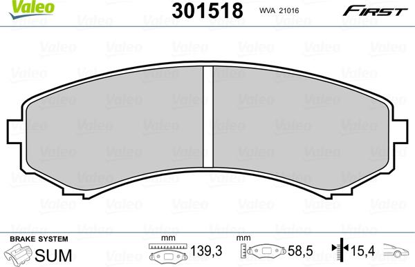 Valeo 301518 - Stabdžių trinkelių rinkinys, diskinis stabdys onlydrive.pro