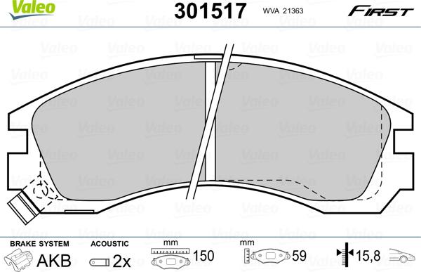 Valeo 301517 - Stabdžių trinkelių rinkinys, diskinis stabdys onlydrive.pro