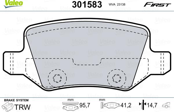 Valeo 301583 - Тормозные колодки, дисковые, комплект onlydrive.pro