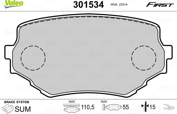 Valeo 301534 - Brake Pad Set, disc brake onlydrive.pro