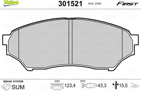 Valeo 301521 - Brake Pad Set, disc brake onlydrive.pro