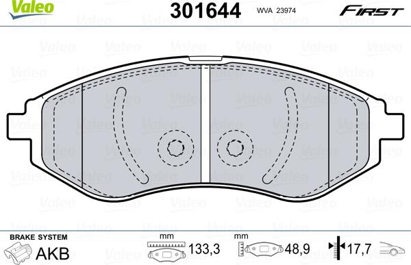 Valeo 301644 - Stabdžių trinkelių rinkinys, diskinis stabdys onlydrive.pro