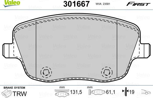 Valeo 301667 - Brake Pad Set, disc brake onlydrive.pro