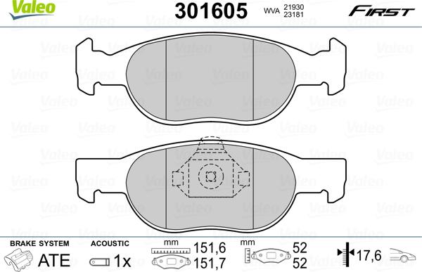 Valeo 301605 - Jarrupala, levyjarru onlydrive.pro