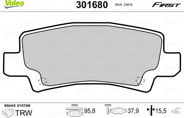 Valeo 301680 - Brake Pad Set, disc brake onlydrive.pro