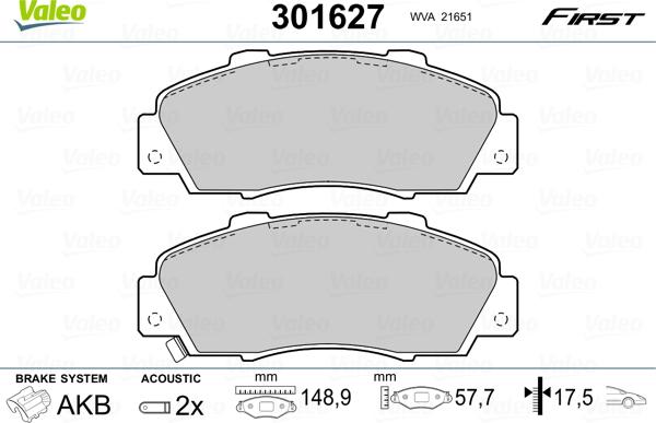 Valeo 301627 - Brake Pad Set, disc brake onlydrive.pro