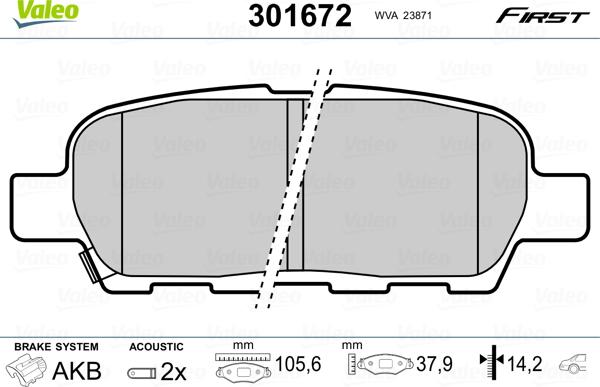 Valeo 301672 - Brake Pad Set, disc brake onlydrive.pro