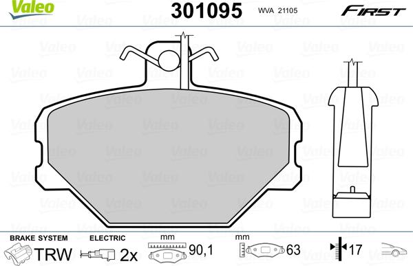 Valeo 301095 - Brake Pad Set, disc brake onlydrive.pro