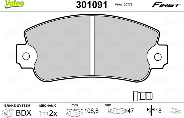 Valeo 301091 - Тормозные колодки, дисковые, комплект onlydrive.pro