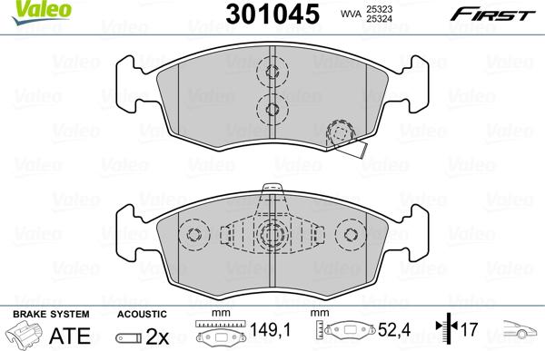 Valeo 301045 - Piduriklotsi komplekt,ketaspidur onlydrive.pro