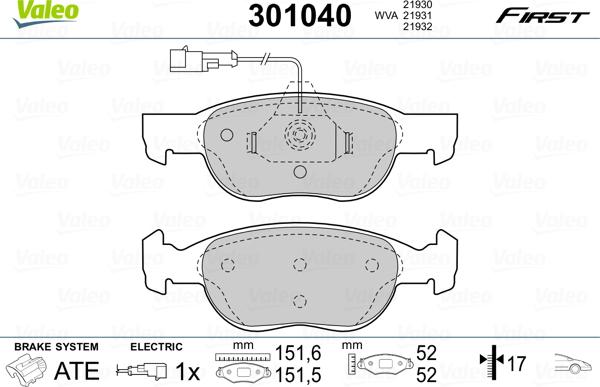 Valeo 301040 - Stabdžių trinkelių rinkinys, diskinis stabdys onlydrive.pro