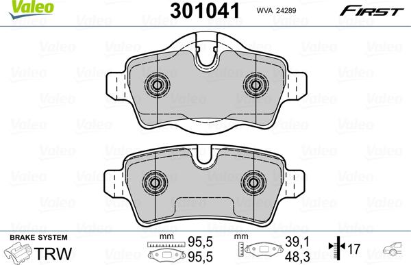 Valeo 301041 - Stabdžių trinkelių rinkinys, diskinis stabdys onlydrive.pro