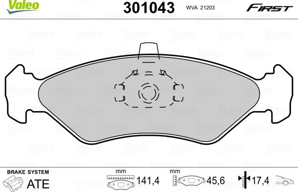 Valeo 301043 - Jarrupala, levyjarru onlydrive.pro