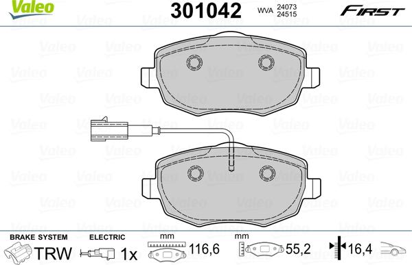 Valeo 301042 - Stabdžių trinkelių rinkinys, diskinis stabdys onlydrive.pro