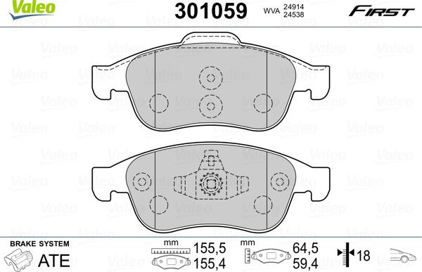 Valeo 301059 - Bremžu uzliku kompl., Disku bremzes onlydrive.pro