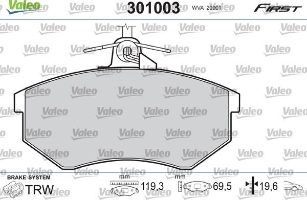 Valeo 301003 - Brake Pad Set, disc brake onlydrive.pro