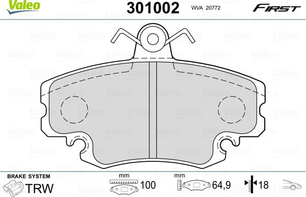 Valeo 301002 - Brake Pad Set, disc brake onlydrive.pro