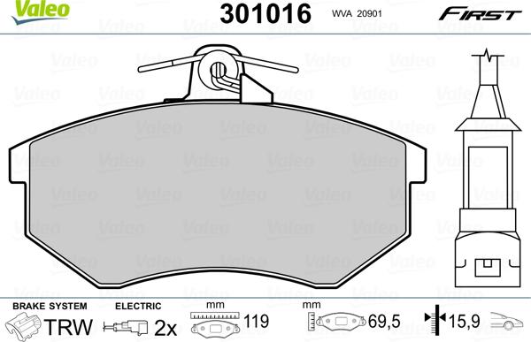 Valeo 301016 - Тормозные колодки, дисковые, комплект onlydrive.pro