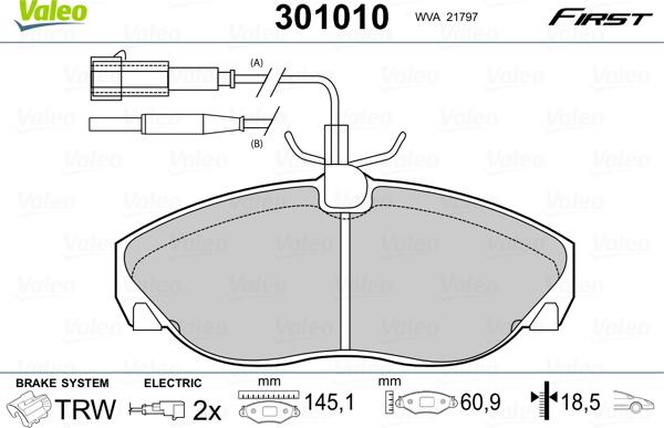 Valeo 301010 - Brake Pad Set, disc brake onlydrive.pro