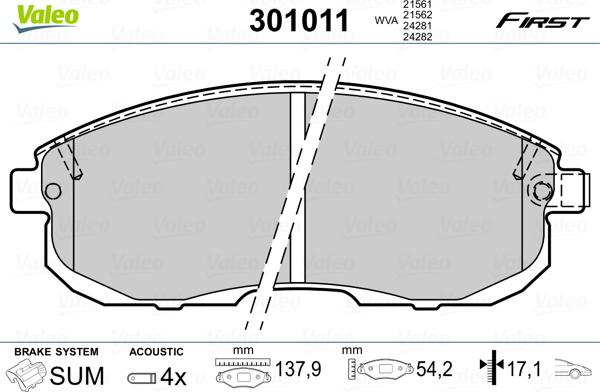 Valeo 301011 - Brake Pad Set, disc brake onlydrive.pro