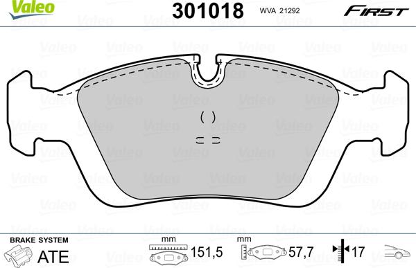 Valeo 301018 - Brake Pad Set, disc brake onlydrive.pro