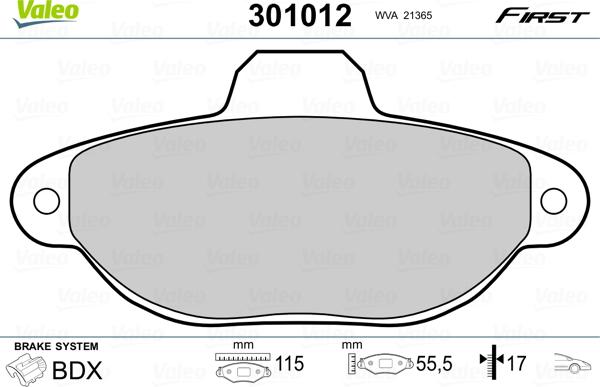 Valeo 301012 - Brake Pad Set, disc brake onlydrive.pro