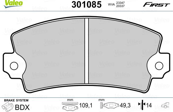 Valeo 301085 - Brake Pad Set, disc brake onlydrive.pro