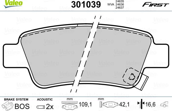 Valeo 301039 - Stabdžių trinkelių rinkinys, diskinis stabdys onlydrive.pro