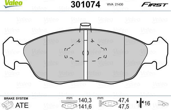 Valeo 301074 - Stabdžių trinkelių rinkinys, diskinis stabdys onlydrive.pro