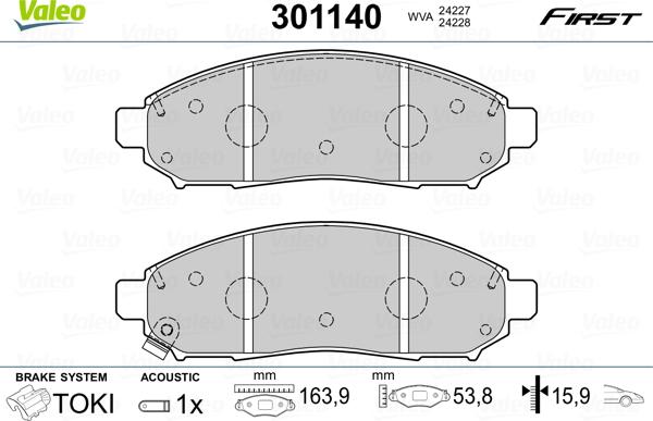 Valeo 301140 - Stabdžių trinkelių rinkinys, diskinis stabdys onlydrive.pro