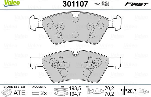 Valeo 301107 - Brake Pad Set, disc brake onlydrive.pro