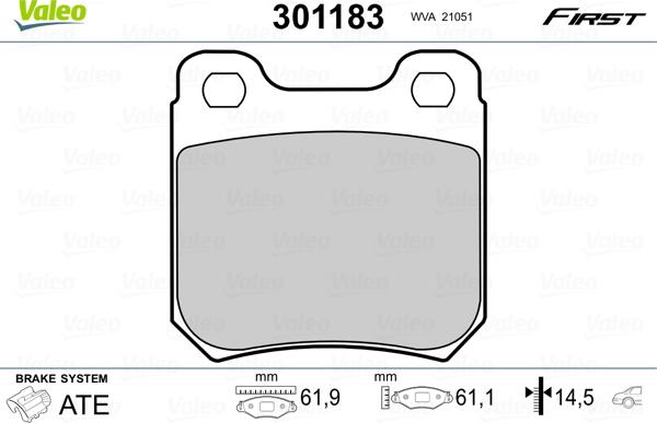 Valeo 301183 - Jarrupala, levyjarru onlydrive.pro