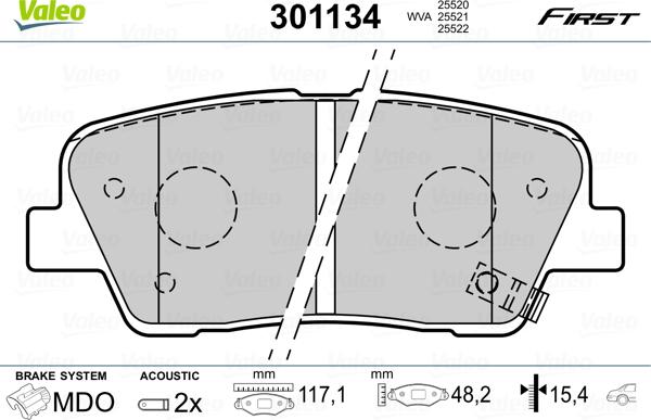 Valeo 301134 - Stabdžių trinkelių rinkinys, diskinis stabdys onlydrive.pro