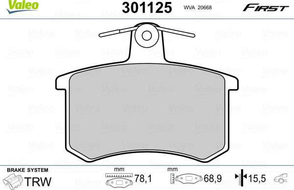 Valeo 301125 - Piduriklotsi komplekt,ketaspidur onlydrive.pro