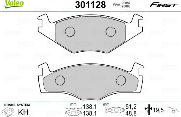 Valeo 301128 - Тормозные колодки, дисковые, комплект onlydrive.pro