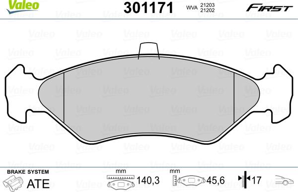 Valeo 301171 - Brake Pad Set, disc brake onlydrive.pro